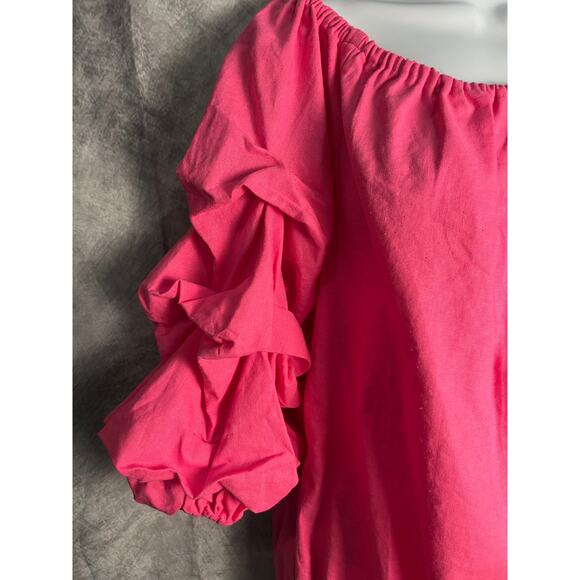 Vince Camuto Bright Pink Ruffle Sleeve Blouse Women’s Elegant Statement Top - Picture 3 of 7